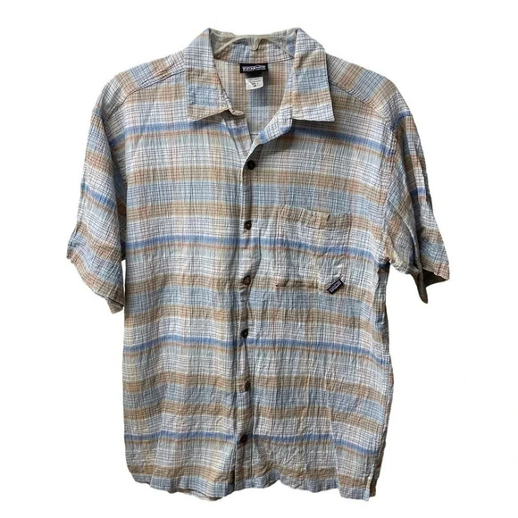 Patagonia Other - Men’s Patagonia 100% cotton short sleeved button down. Sz M. Blue & brown plaid